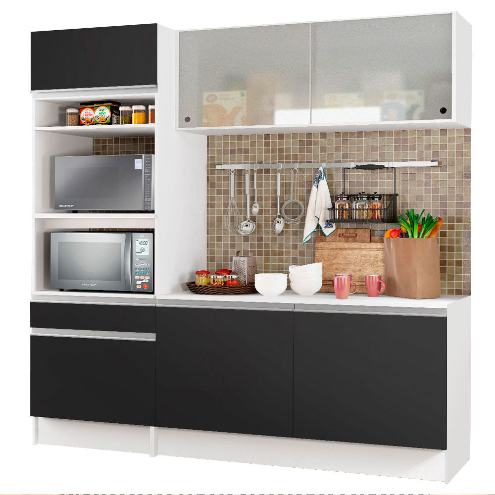 Armário de Cozinha Compacta 180cm Branco/Preto Topazio Madesa 86