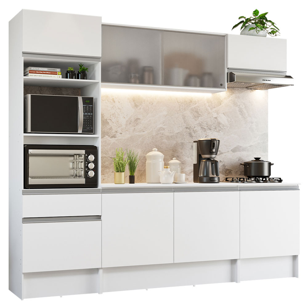 Armário de Cozinha Completa 240cm Branco Topazio Madesa