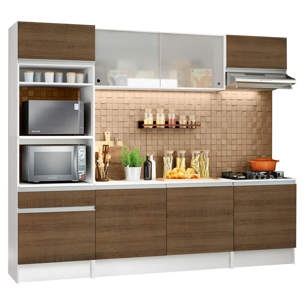 Armário de Cozinha Completa 240cm Branco/Rustic Topazio Madesa