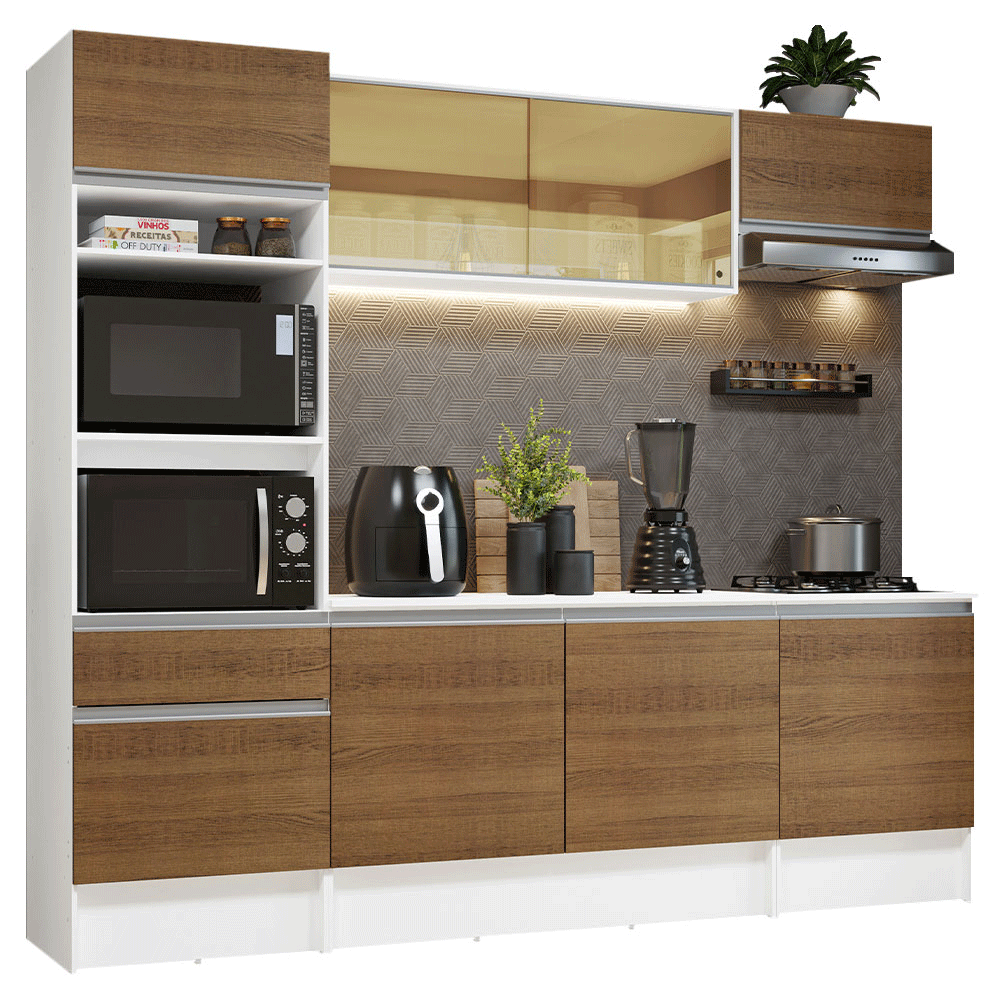 Armário de Cozinha Completa 240cm Branco/Rustic Diamante Madesa