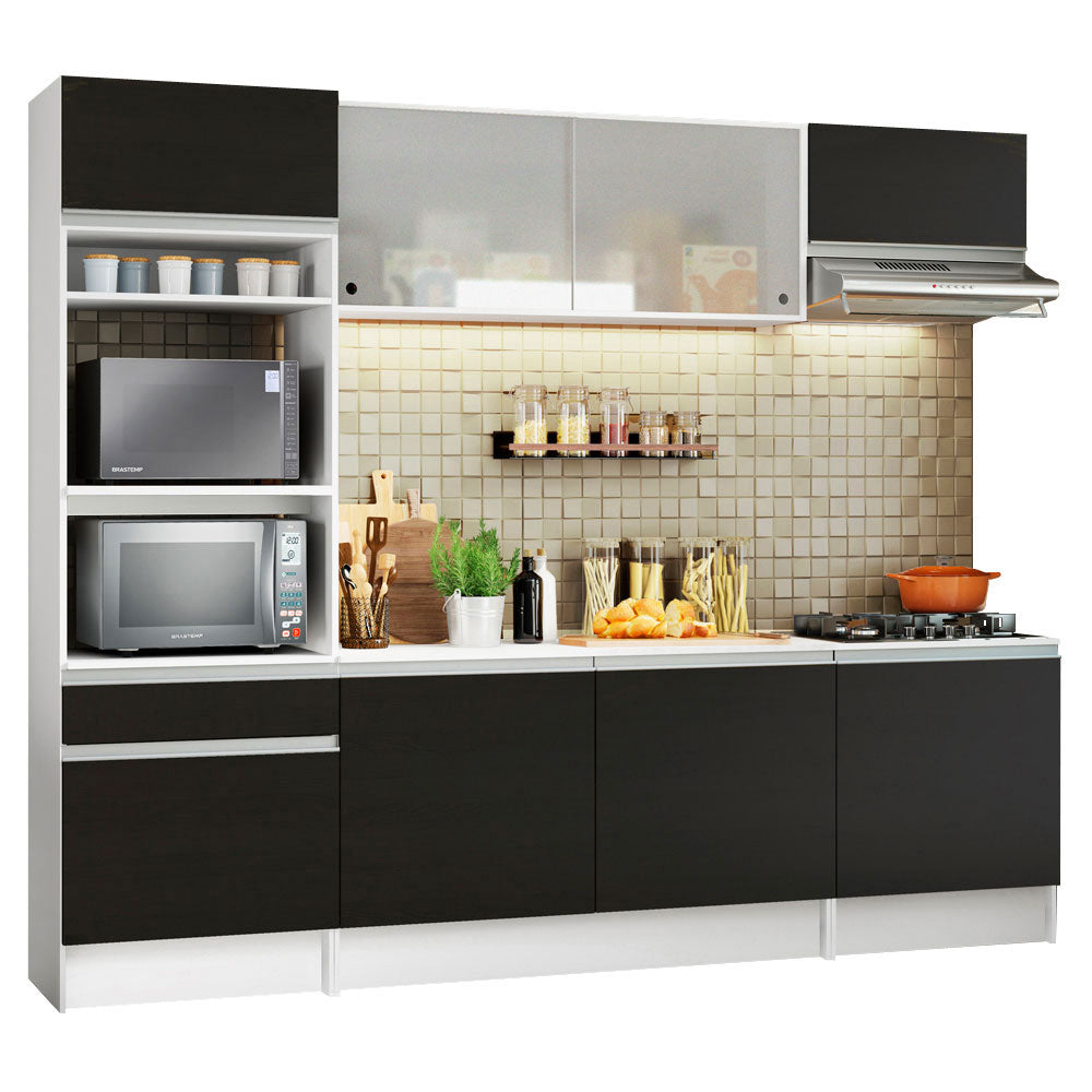 Armário de Cozinha Completa 240cm Branco/Preto Topazio Madesa