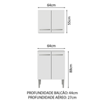 Kit com Armário Aéreo e Balcão 64cm Branco Emilly Madesa