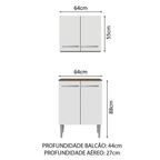 Kit com Armário Aéreo e Balcão 64cm Rustic/Branco Emilly Madesa