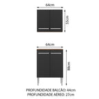 Kit com Armário Aéreo e Balcão 64cm Rustic/Preto Emilly Madesa