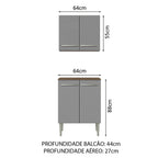 Kit com Armário Aéreo e Balcão 64cm Rustic/Cinza Emilly Madesa