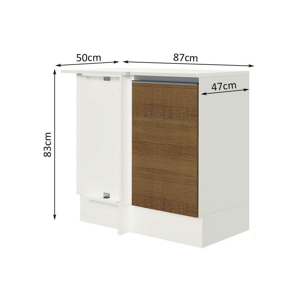 Balcão de Canto Madesa Smart 100% MDF com Tampo 1 Porta Branco/Rustic