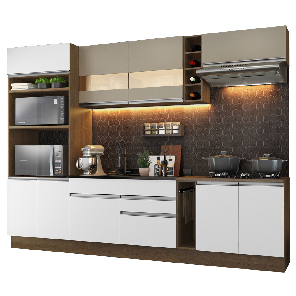 Armário de Cozinha Completa 290cm Rustic/Branco/Crema Vicenza Madesa