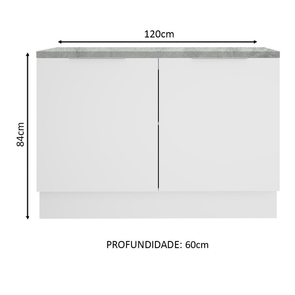 Balcão Gabinete Madesa Stella 120 x 60 cm 2 Portas (Com Tampo) Branco