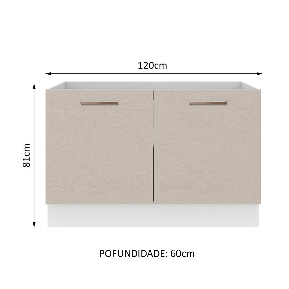 Balcão Gabinete de Pia 120 x 60 cm 2 Portas (Sem Tampo) Branco/Crema Agata Madesa