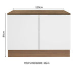 Balcão Gabinete Madesa Stella 120 x 60 cm 2 Portas (Com Tampo) Rustic/Branco