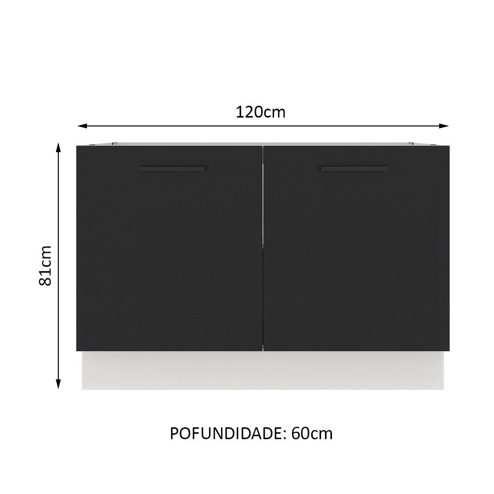 Balcão Gabinete de Pia Madesa Agata 120 x 60 cm 2 Portas (Sem Tampo) Branco/Preto