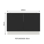 Balcão Gabinete de Pia Madesa Agata 120 x 60 cm 2 Portas (Sem Tampo) Branco/Preto