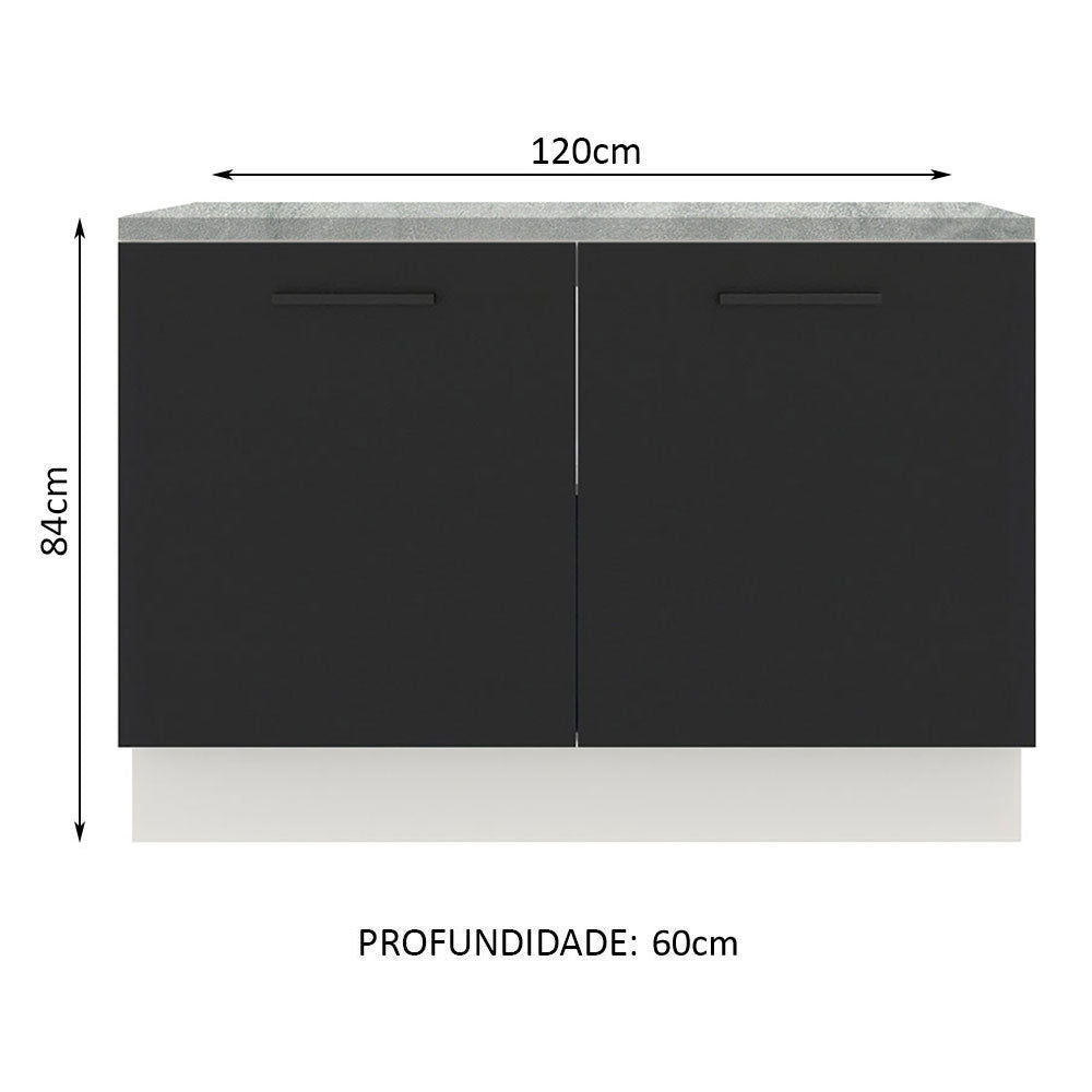 Balcão Gabinete Madesa Agata 120 x 60 cm 2 Portas (Com Tampo) Branco/Preto