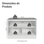 Balcão Gabinete Madesa Agata 120 x 60 cm 2 Portas (Com Tampo) Branco/Preto