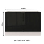 Balcão Gabinete de Pia Madesa Lux 120 cm 2 Portas (Sem Tampo) Branco/Preto