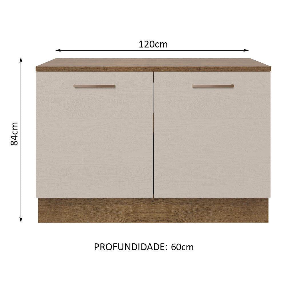 Balcão Gabinete 120 x 60 cm 2 Portas (Com Tampo) Rustic/Crema Agata Madesa
