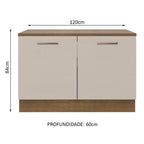 Balcão Gabinete 120 x 60 cm 2 Portas (Com Tampo) Rustic/Crema Agata Madesa