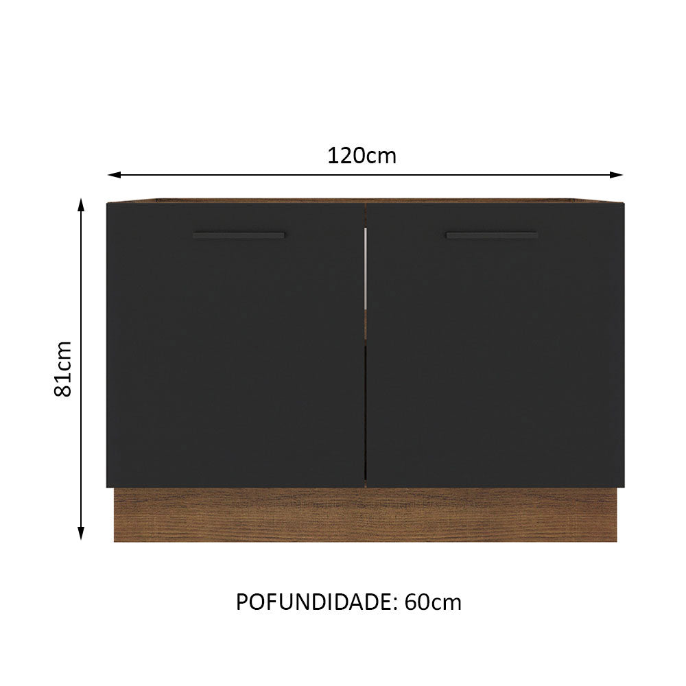 Balcão Gabinete de Pia Madesa Agata 120 x 60 cm 2 Portas (Sem Tampo) Rustic/Preto