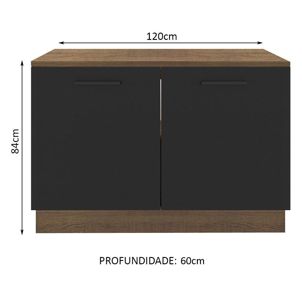 Balcão Gabinete Madesa Agata 120 x 60 cm 2 Portas (Com Tampo) Rustic/Preto