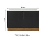 Balcão Gabinete de Pia 120 x 60 cm 2 Portas (Sem Tampo) Rustic/Preto Glamy Madesa