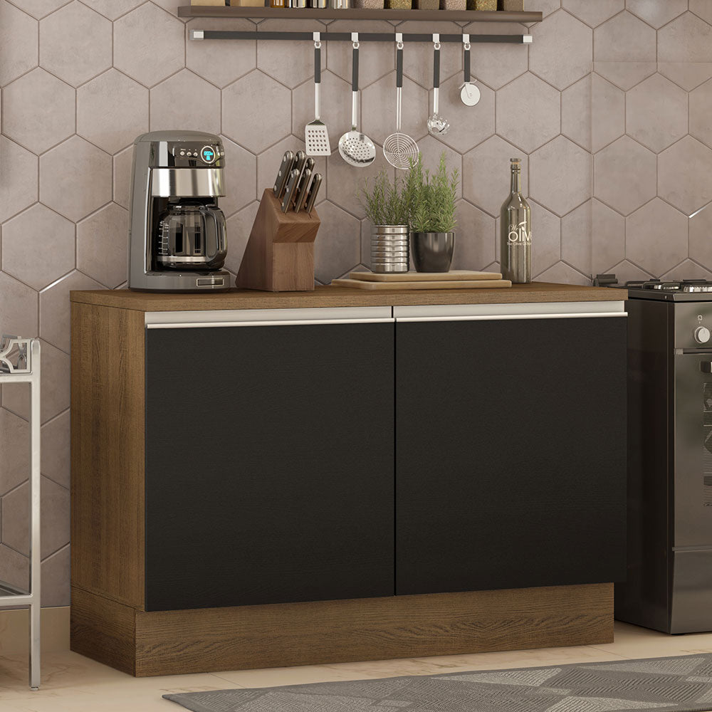 Balcão Gabinete Madesa Glamy 120 x 60 cm 2 Portas (Com Tampo) Rustic/Preto