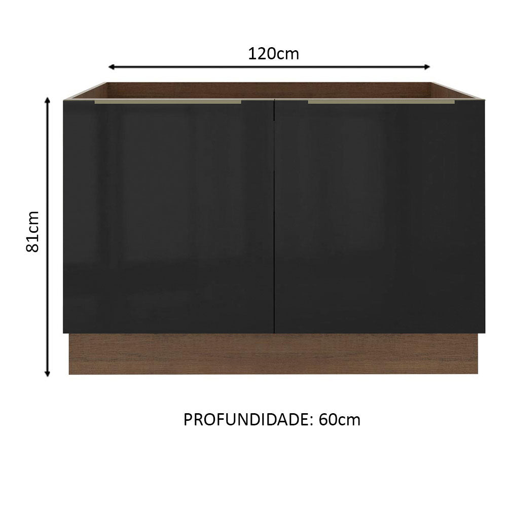 Balcão Gabinete de Pia Madesa Lux 120 cm 2 Portas (Sem Tampo) Rustic/Preto