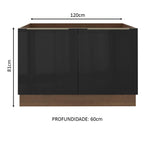 Balcão Gabinete de Pia Madesa Lux 120 cm 2 Portas (Sem Tampo) Rustic/Preto