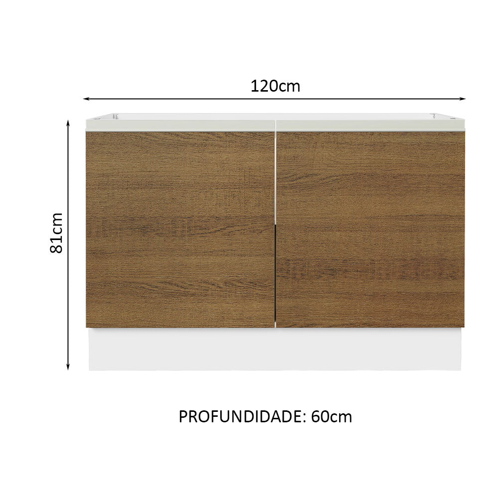 Balcão Gabinete de Pia 120 x 60 cm 2 Portas (Sem Tampo) Branco/Rustic Glamy Madesa