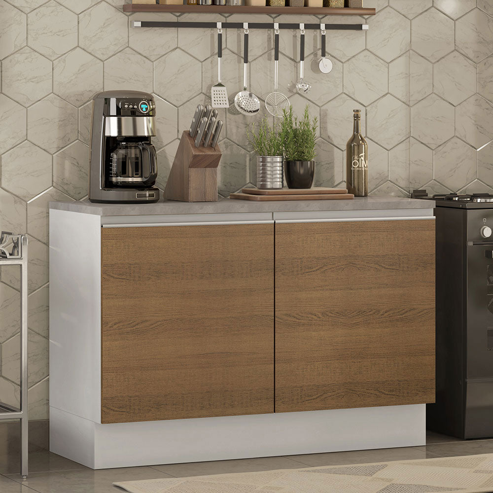 Balcão Gabinete Madesa Glamy 120 x 60 cm 2 Portas (Com Tampo) Branco/Rustic