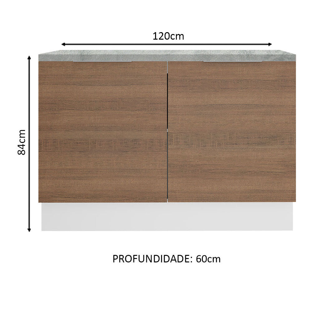 Balcão Gabinete Madesa Stella 120 x 60 cm 2 Portas (Com Tampo) Branco/Rustic