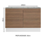 Balcão Gabinete Madesa Stella 120 x 60 cm 2 Portas (Com Tampo) Branco/Rustic