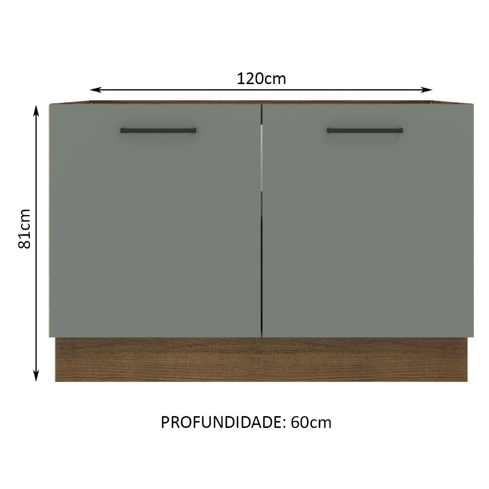 Balcão Gabinete de Pia Madesa Agata 120 x 60 cm 2 Portas (Sem Tampo) Rustic/Cinza
