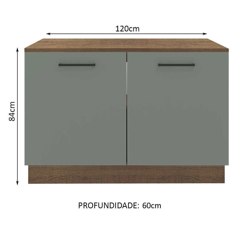 Balcão Gabinete Madesa Agata 120 x 60 cm 2 Portas (Com Tampo) Rustic/Cinza