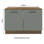 Balcão Gabinete Madesa Agata 120 x 60 cm 2 Portas (Com Tampo) Rustic/Cinza