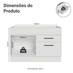 Balcão Gabinete de Pia 120 x 60 cm 1 Porta 2 Gavetas Branco (Sem Tampo) Agata Madesa