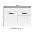 Balcão Gabinete 120 x 60 cm 1 Porta 2 Gavetas Branco (Com Tampo) Agata Madesa