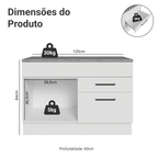 Balcão Gabinete 120 x 60 cm 1 Porta 2 Gavetas Branco (Com Tampo) Agata Madesa