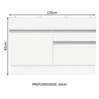 Balcão Gabinete de Pia 120 x 60 cm 1 Porta 2 Gavetas Branco (Sem Tampo) Glamy Madesa