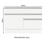 Balcão Gabinete 120 x 60 cm 1 Porta 2 Gavetas Branco (Com Tampo) Glamy Madesa