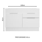 Balcão de Pia Cozinha 120 x 60 cm 1 Porta e 2 Gavetas (Sem Tampo) Branco Stella Madesa