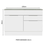 Balcão Cozinha 120 x 60 cm 1 Portas e 2 Gavetas (Com Tampo) Branco Stella Madesa