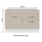 Balcão Gabinete de Pia 120 x 60 cm 1 Porta 2 Gavetas Branco/Crema (Sem Tampo) Agata Madesa