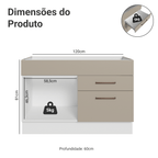 Balcão Gabinete de Pia 120 x 60 cm 1 Porta 2 Gavetas Branco/Crema (Sem Tampo) Agata Madesa