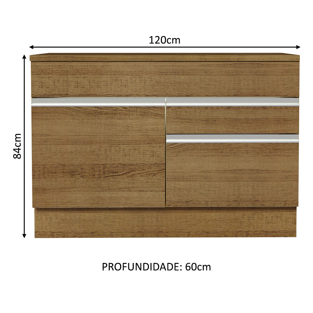 Balcão Gabinete 120 x 60 cm 1 Porta 2 Gavetas Rustic (Com Tampo) Glamy Madesa