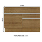 Balcão Gabinete 120 x 60 cm 1 Porta 2 Gavetas Rustic (Com Tampo) Glamy Madesa