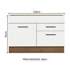 Balcão Gabinete de Pia 120 x 60 cm 1 Porta 2 Gavetas Rustic/Branco (Sem Tampo) Agata Madesa