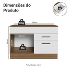 Balcão Gabinete 120 x 60 cm 1 Porta 2 Gavetas Rustic/Branco (Com Tampo) Agata Madesa