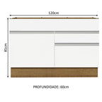 Balcão Gabinete de Pia 120 x 60 cm 1 Porta 2 Gavetas Rustic/Branco (Sem Tampo) Glamy Madesa