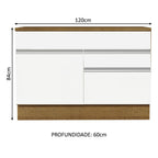 Balcão Gabinete 120 x 60 cm 1 Porta 2 Gavetas Rustic/Branco (Com Tampo) Glamy Madesa