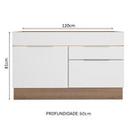Balcão de Pia Cozinha 120 x 60 cm 1 Porta 2 Gavetas (Sem Tampo) Rustic/Branco Stella Madesa